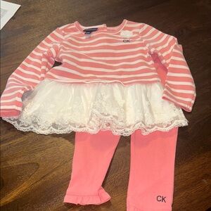 Calvin Klein Pink and White Striped Baby Set 24M
